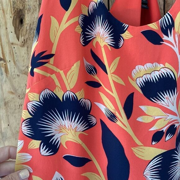 J. Crew Coral Floral Twist Back Sleeveless Silk Lightweight Dress‎ Size 00 - Picture 4 of 15